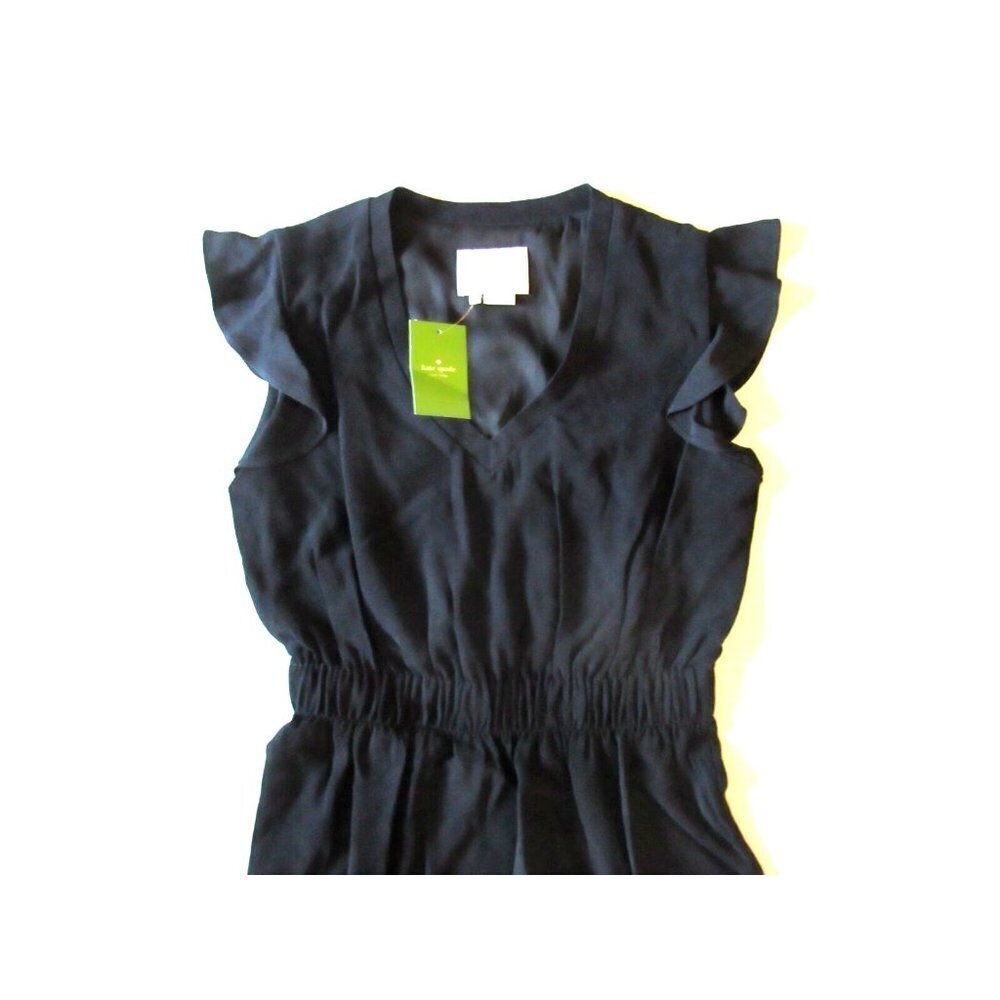 NWT Kate Spade New York Frill in Black Flutter Sleeve Fluid Crepe Dress 0 $298 - Picture 2 of 4
